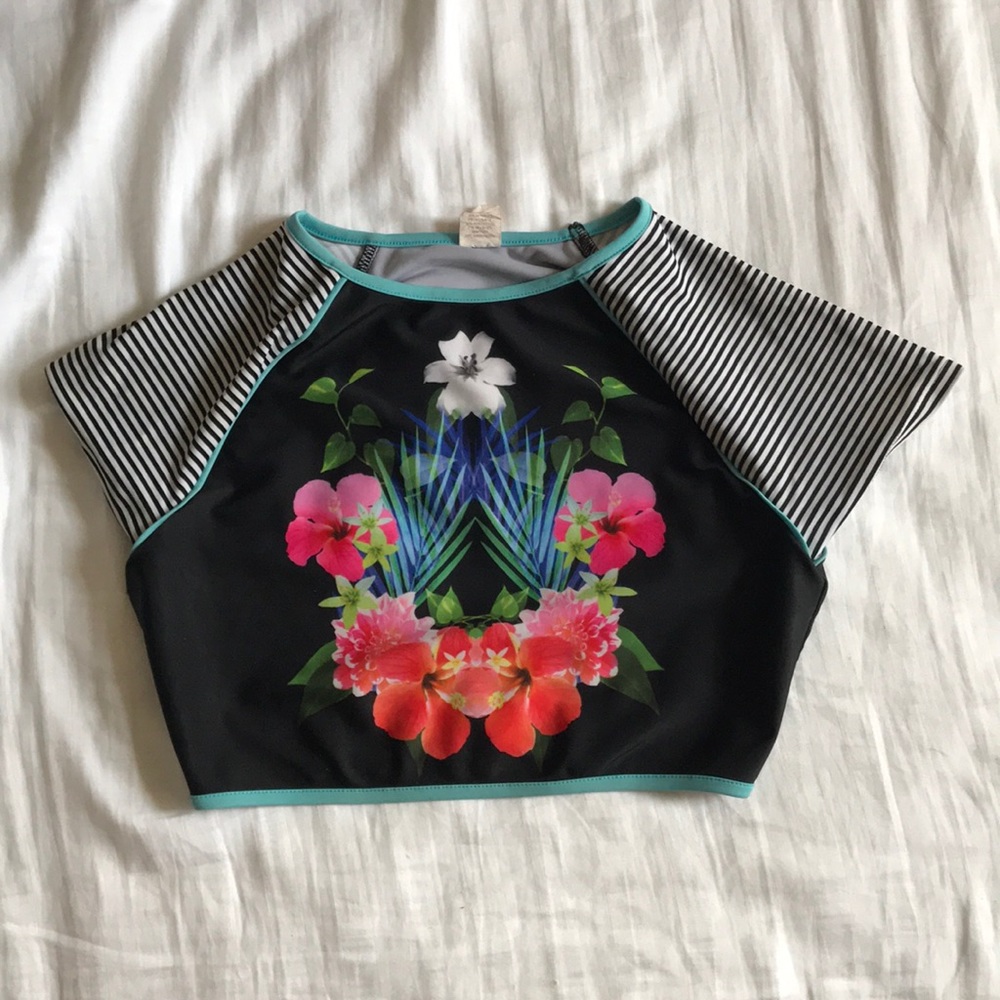 Floral cropped surf top/ cover up